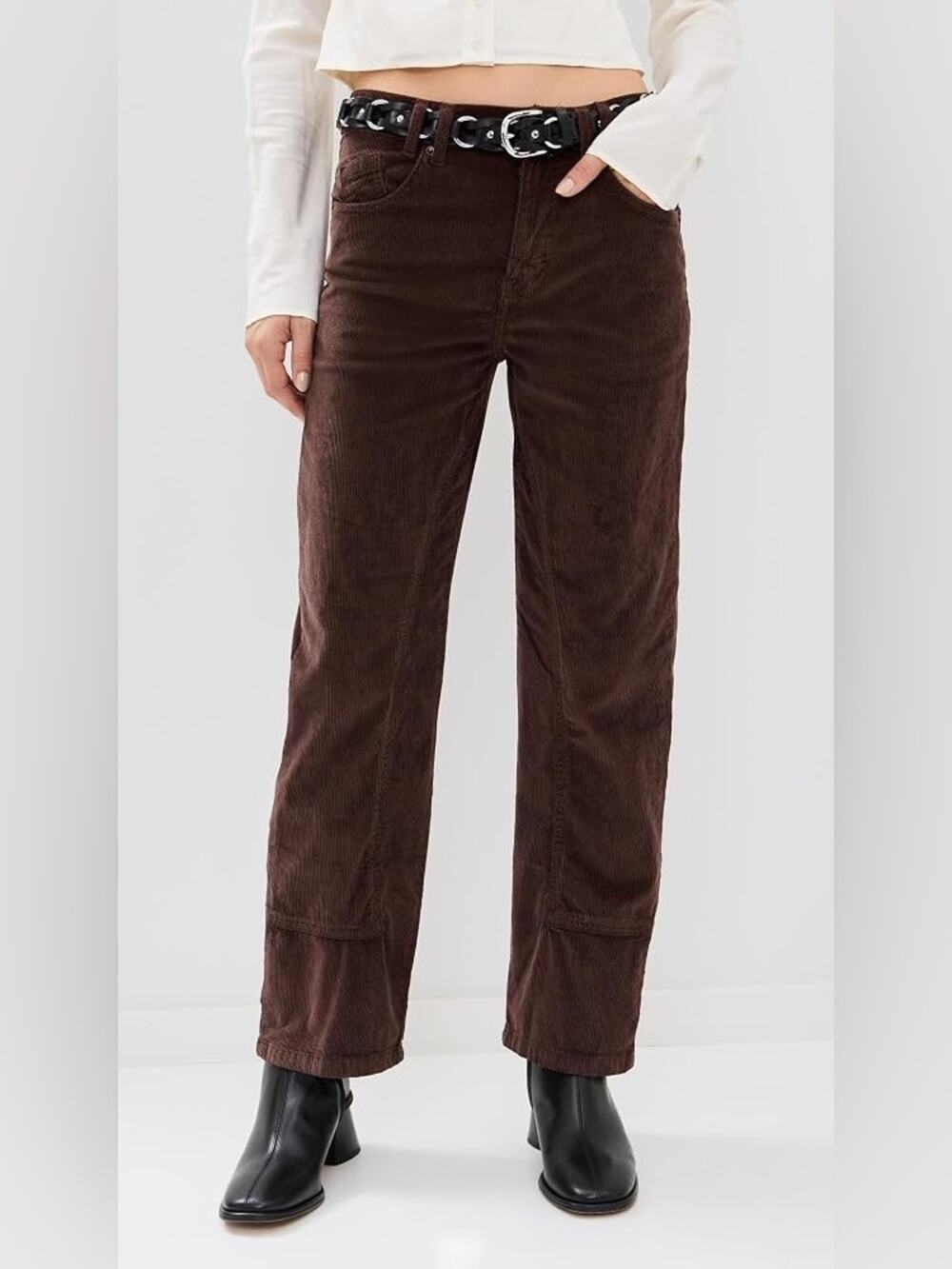 We The Free People Risk Taker High Rise Straight Brown Corduroy Pants Size 27